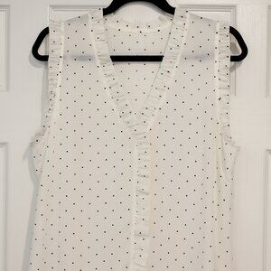 Nordstrom Rack Cream Polka Dot Ruffle Sleeveless Blouse XL NWT